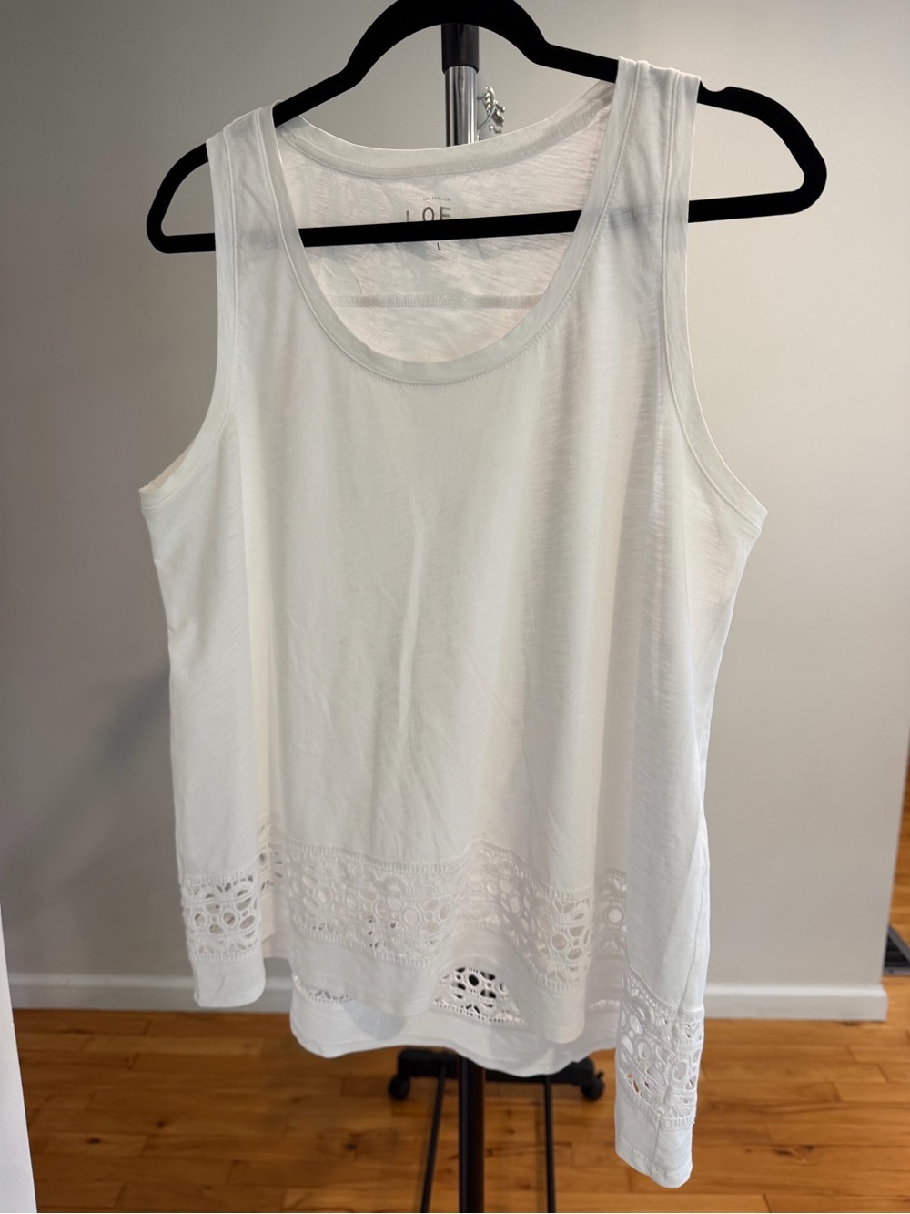Ann Taylor White Eyelet-Hem Tank Top